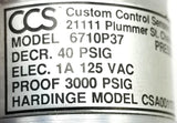 CCS 6710P37 Pressure Switch CSA001173-03 Decr. 40PsiG 1A 125VAC Proof 3000PsiG