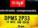 (Box of 25) CDE DPMS-2P33 Capacitors .33MFD +/-10% 200VDCW