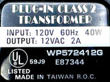 Brady WP572412G Plug-In Class 2 Transformer 120V 60Hz 40W