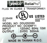 Jameco DDU050060 Plug-in Class 2 Transformer 120VAC 60Hz 10W