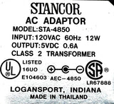 Stancor STA-4850 AC Adaptor  120VAC 60Hz 12W