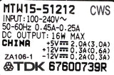 TDK MTW15-51212 Open Frame AC/DC Converter 100-240V~ 50/60Hz 0.45-0.25A