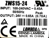 Densei-Lambda ZWS15-24 Power Supply Board 100-240VAC ~ 0.45A, 50/60Hz