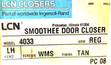 Ingersoll-Rand LCN 4033 Smoothee Door Closer LH Reg-Arm Tan-Finnish WMS-Screw