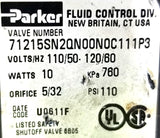 Parker 7C111P3-40-1SHF7 Solenoid Valve 71215SN2QN00N0C111P3 50-60Hz 110-120V 10W