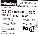 Parker 7321KBN3SN00N0D100P3 Solenoid Valve 110-120V 50-60Hz 3-120Psi