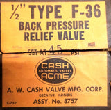 Cash Acme F-36 Back Pressure Relief Valve 1/2" 24Psi