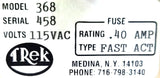 Trek 368 Electrostatic Voltmeter 115VAC Fuse 0.40A Type Fast Acting