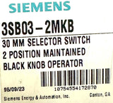 Siemens 3SB03-2MKB Black Knob Operator 2 Position 30mm Selector Switch