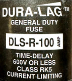 Cooper Bussman Dura-Lag DLS-R-100 General Duty Fuse 600V DL21-26 Class RK5