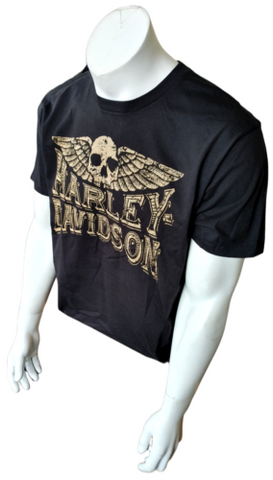 Alstyle Men's Harley Davidson Motorcycle Skull Graphic Black Shirt Size L