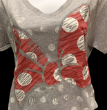 Disney Women's Minnie Mouse Bow XOXO Gray Short Sleeve Shirt Size Medium
