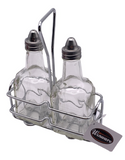 Winco G-104 Oil & Vinegar Glass Cruet Set w/ WH-3 Rack & Two 6 oz. Bottles