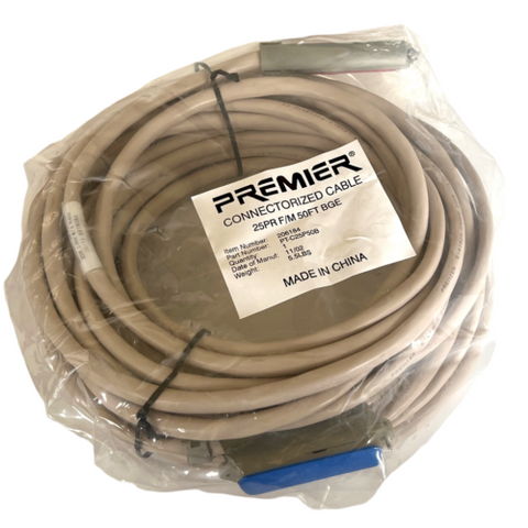 Premier PT-C25P50B Connectorized Cable 25PR F/M 50 Ft BGE 206184