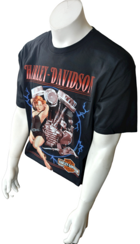 Harley Davidson Motorcycle Men's Woman With Motor Graphic Black Shirt Size Large