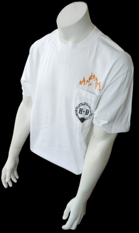 Harley Davidson Motorcycle Men's Flame Graphic Pocket White Shirt Size Large