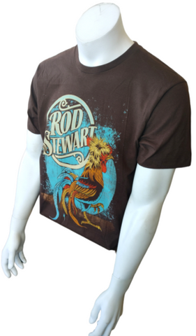 Tultex Men's Rod Stewart Rooster Graphic Brown Short Sleeve Shirt Size Large
