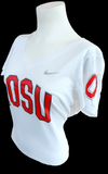Nike Women's NCAA Ohio State Buckeyes OSU White Slim Fit Shirt Size Large