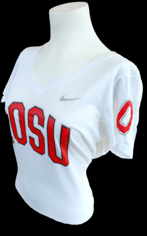 Nike Women's NCAA Ohio State Buckeyes OSU White Slim Fit Shirt Size Large