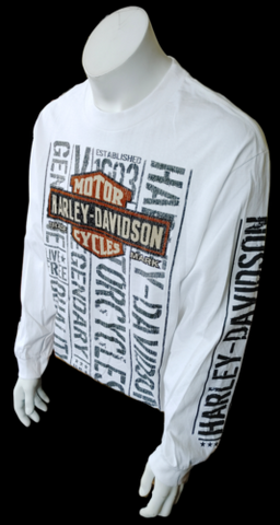 Harley Davidson Motorcycle Men's Graphic White Long Sleeve Shirt Size Large