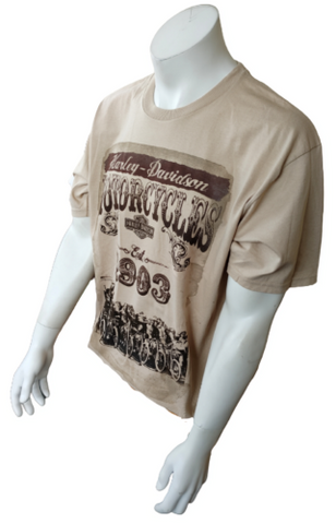 Harley Davidson Motorcycle Men's Est. 1903 Short Sleeve Tan Shirt Size Large