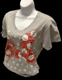 Disney Women's Minnie Mouse Bow XOXO Gray Short Sleeve Shirt Size Medium
