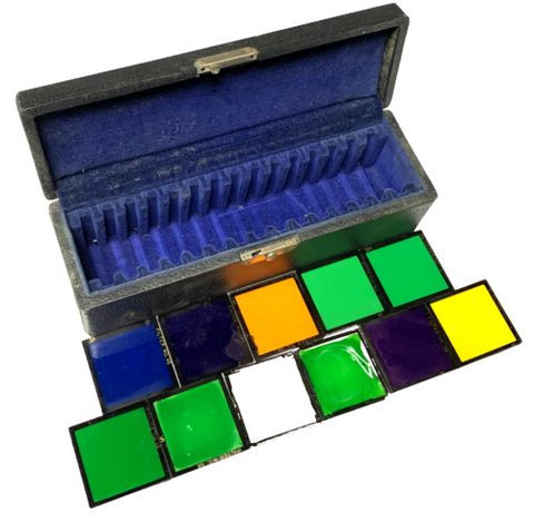 B&L Kodak Wratten Photometric Filters With Case 11 Square M Series Filters