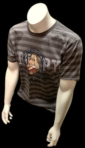 Disney Men's Bad Mood Dude Grumpy Gray Striped Short Sleeve T-Shirt Size Medium