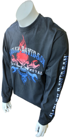 Harley Davidson Motorcycle Men's Heavy Metal Skull Graphic Long Sleeve Shirt L