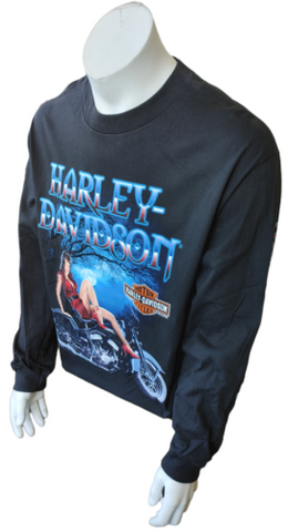 Harley Davidson Motorcycle Men's Woman On Bike Graphic Long Sleeve Shirt Size L