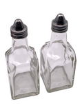 Winco G-104 Oil & Vinegar Glass Cruet Set w/ WH-3 Rack & Two 6 oz. Bottles