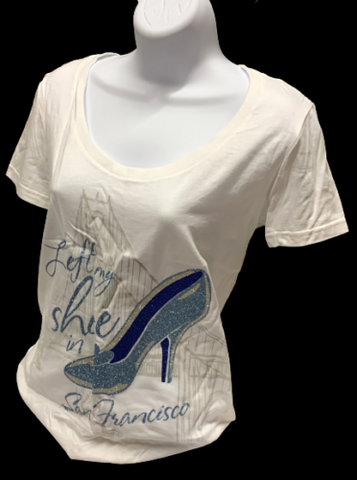 Disney Women's Princess I left My Shoe In San Francisco White T-Shirt Size M