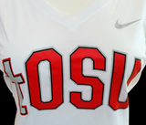 Nike Women's NCAA Ohio State Buckeyes OSU White Slim Fit Shirt Size Large