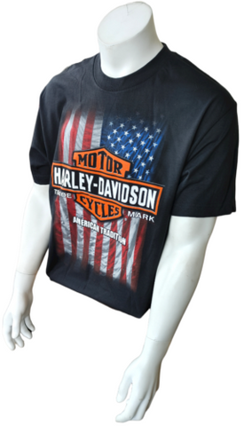 Harley Davidson Motorcycle Men's American Tradition Flag Black Shirt Size L