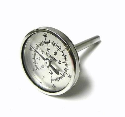 REOTEMP MODEL G BIMETAL THERMOMETER 1-11/16" DIAL 2-1/2" STEM 0-250°F -20-120°C