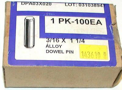 NEW BOX OF 100 SOCKET SOURCE ALLOY DOWEL PINS 3/16" X 1 1/4" MODEL DPA03X020