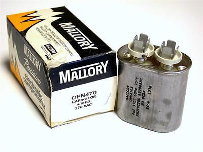 BRAND NEW IN BOX MALLORY CAPACITOR 4MFD 370VDC MODEL OPN470 (2 AVAILABLE)