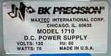 BK Precision 1710 DC Power Supply 120 Volts 70 Watts