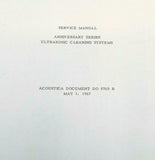 Acoustica Anniversary Series Ultrasonic Cleaning Systems Service Manual