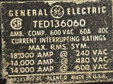 General Electric TED136060 3-Pole Circuit Breaker 60A 600VAC 3 Phase Bolt-On