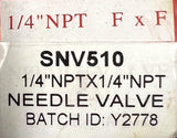 Winters SNV510 Needle Valve 1/4" NPT