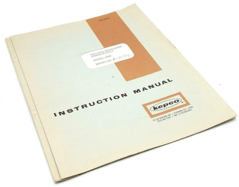 Kepco Model 400B Voltage Regulated Power Supply Instruction Manual
