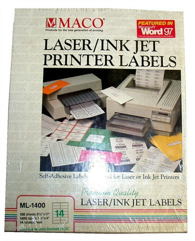 Box Maco 1 1/3" x 4" of 1400 Laser and Ink Jet Labels ML-1400 NIB