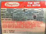 Dayton 3M588A Fan Duty A.C. Motor 1/15HP 1050 RPM 1 PH 115V 2.2A 60HZ Class A