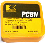 Kennametal 2425903 PCBN Tipped Inserts CPGW2150S04 KB9610 New