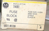 NEW ALLEN BRADLEY FUSE BLOCK 0-30 AMP 600 VAC MODEL 1491-N126