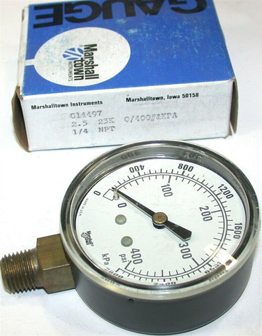 Up to 4 New Marshalltown 0-400psi 2800 kPa 1/4"NPT 2 1/2" Pressure Gauge G14497