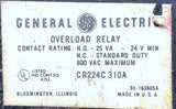 General Electric CR224C310A Thermal Overload Relay 600VAC 24V Coil Std Duty