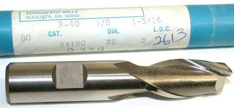 Putnam 5/8" Diameter 5/8" Shank 2 Flute HSS End Mill 94190