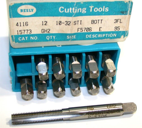 Lot of 12 New Besly 10-32 GH2 STI 3-Flute High Speed Steel Bottom Taps 15773